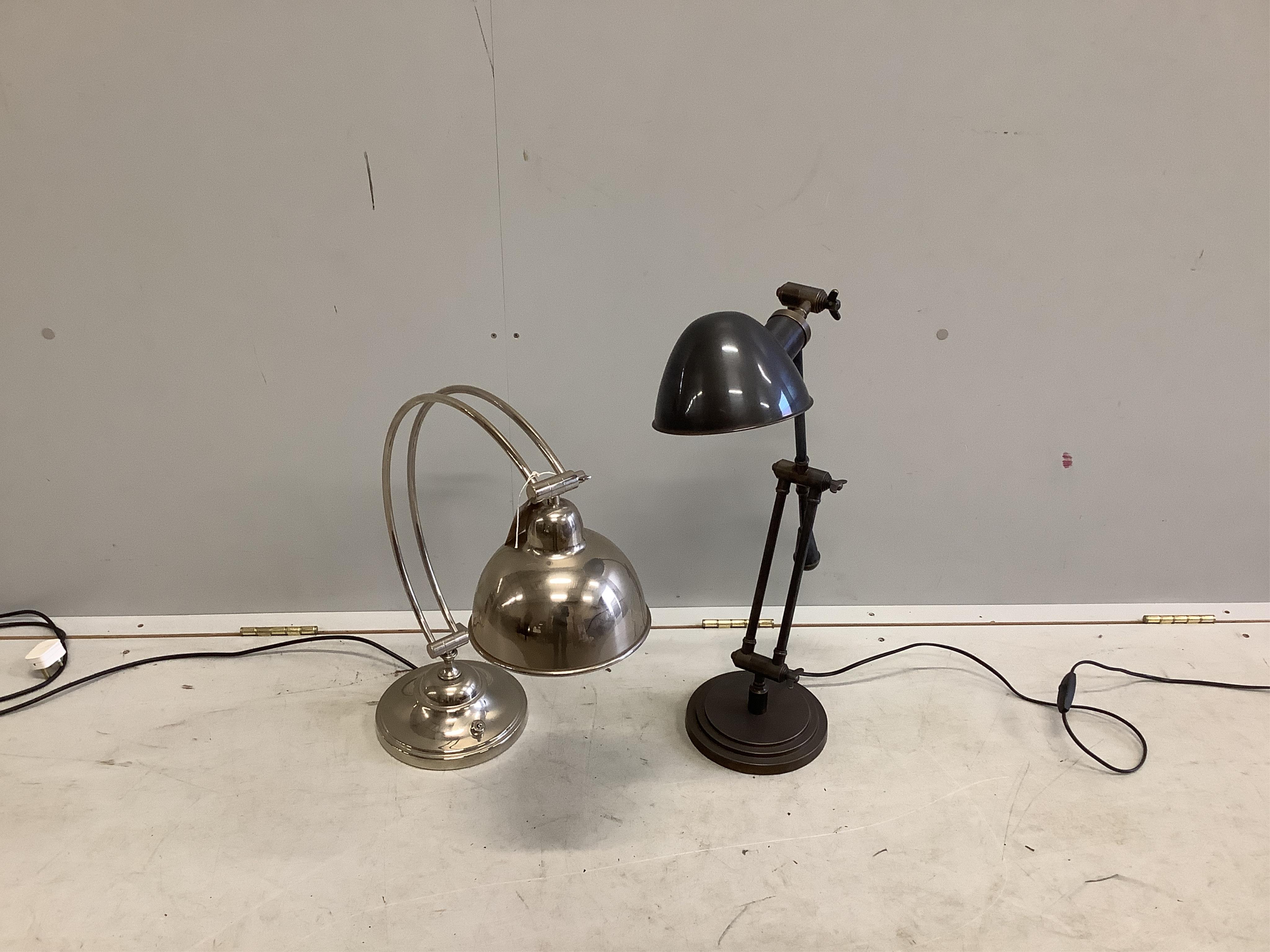 Two Contemporary metal adjustable reading lamps. Condition - good